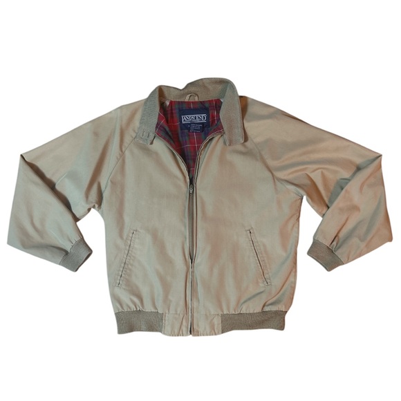 Vintage Lands' End Khaki Bomber Jacket with Plaid Lining Size:M
